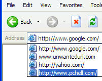 Internet Explorer Address Bar Dropdown List