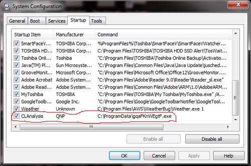Sypware in MSCONFIG
