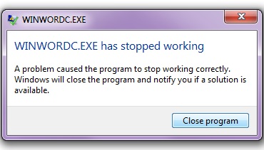 WinwordC.exe has stopped working